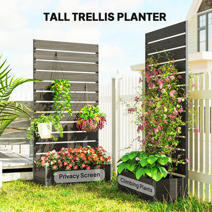Raised Bed for Garden, Planter with Trellis for Climbing Plants, Vines, Planter Box with Drainage Gap, Black