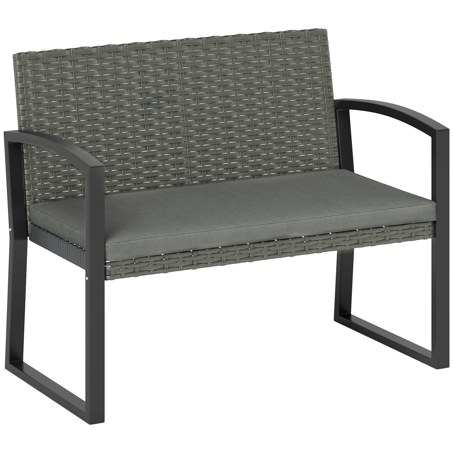 Two-Seater Rattan Garden Bench - Light Grey