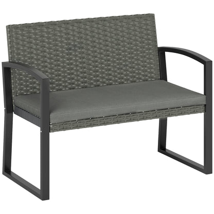 Two-Seater Rattan Garden Bench - Light Grey