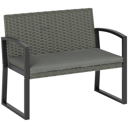 Two-Seater Rattan Garden Bench - Light Grey