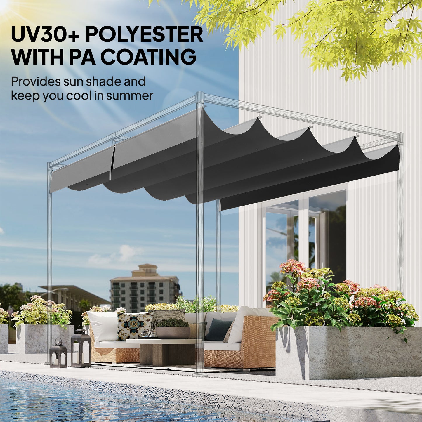 Retractable Pergola Canopy Only, 3.92 x 3.5 m, UV30+ Replacement Canopy Cover for 4 x 3 m Pergola, Dark Grey
