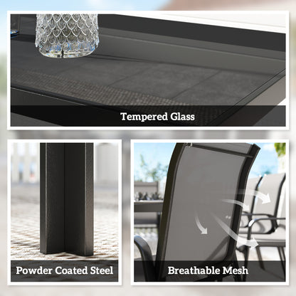 9 Pieces Garden Dining Set, Outdoor Table and Chairs Set for 8, Garden Furniture Set with Tempered Glass Top, Dark Grey