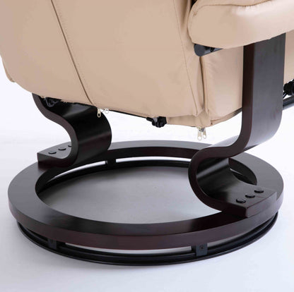 360° Swivel Recliner Chair with Footstool, PU Leather Manual Recliner Armchair with Footstool, Solid Wood Base