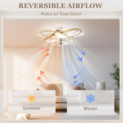 Ceiling Fan with Light and Remote, 3 Colour Temperatures, LED Mount Ceiling Fan Light for Bedroom, Gold Tone