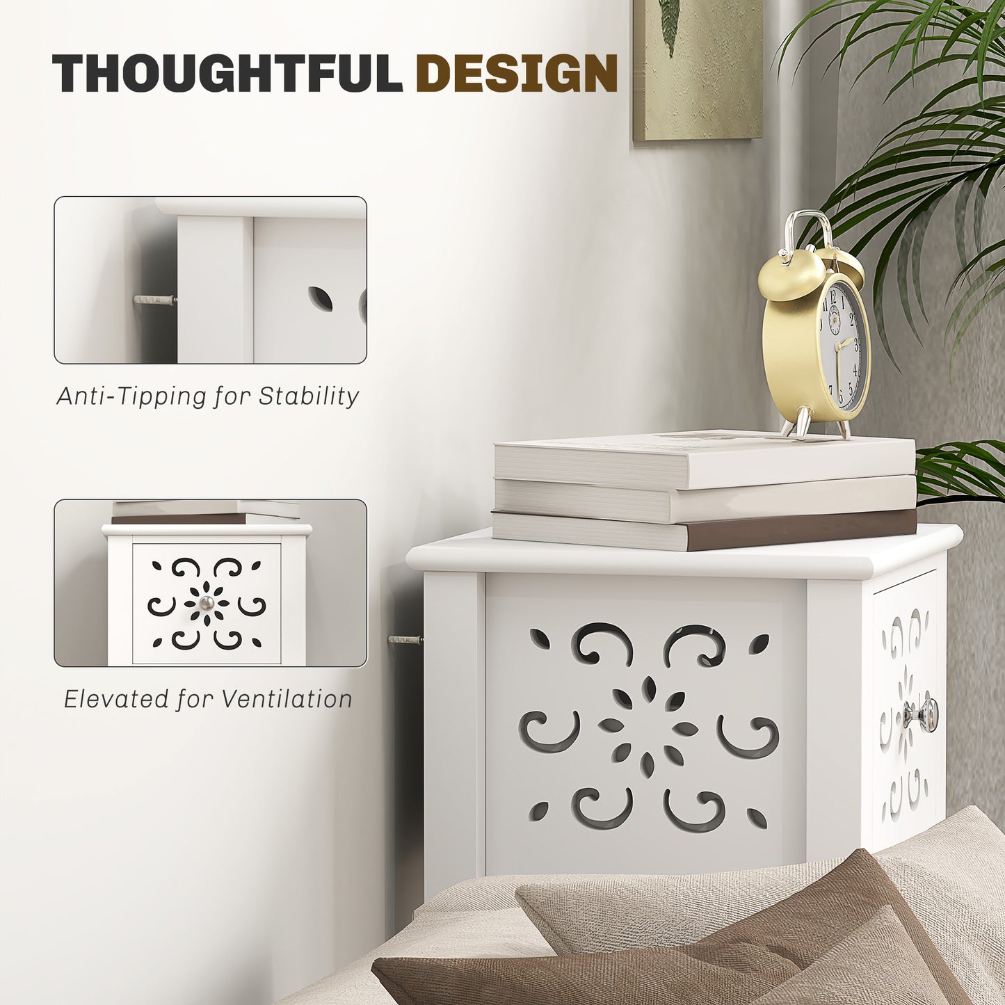 Set of Two Elegant Floral Cut-Out Side Tables - White