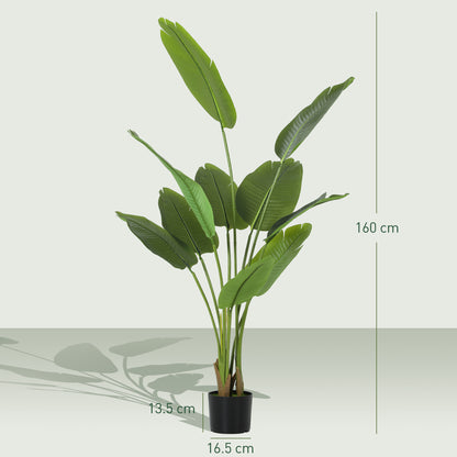 160cm Tall Artificial Bird of Paradise Plant, Faux Banana Leaf Tree with PEVA Leaves and Flocking