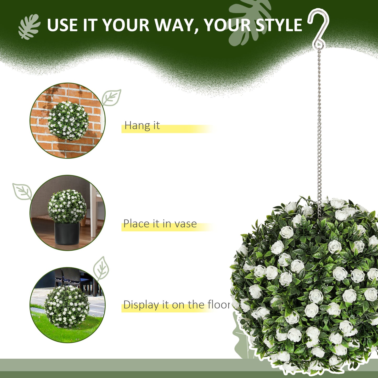 Set of 2 Decorative Artificial Plants, UV-protected Artificial Plant Topiary Rose Balls