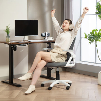 Breathable Mesh Office Chair, Ergonomic Swivel Computer Chair with Flip-up Armrests, Lumbar Back Support for Home/Office