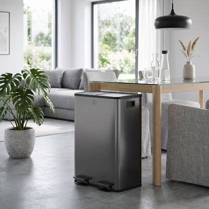 56L Dual Compartment Stainless Steel Bin, with Deodoriser Holders - Black
