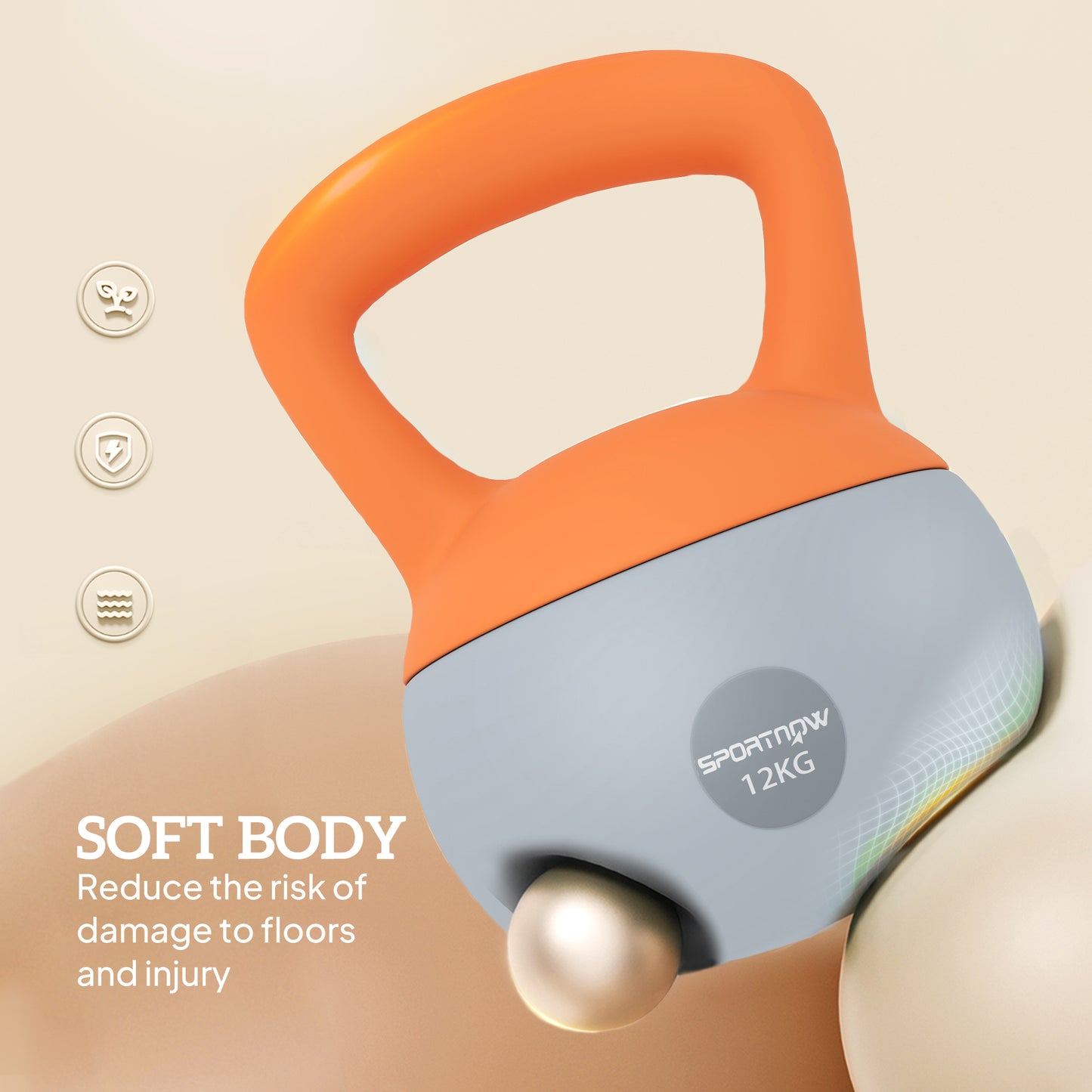 12KG Soft Kettlebell, Kettlebell with Non-Slip Handle for Home Gym, Weight Lifting, Strength Training, Orange/Grey