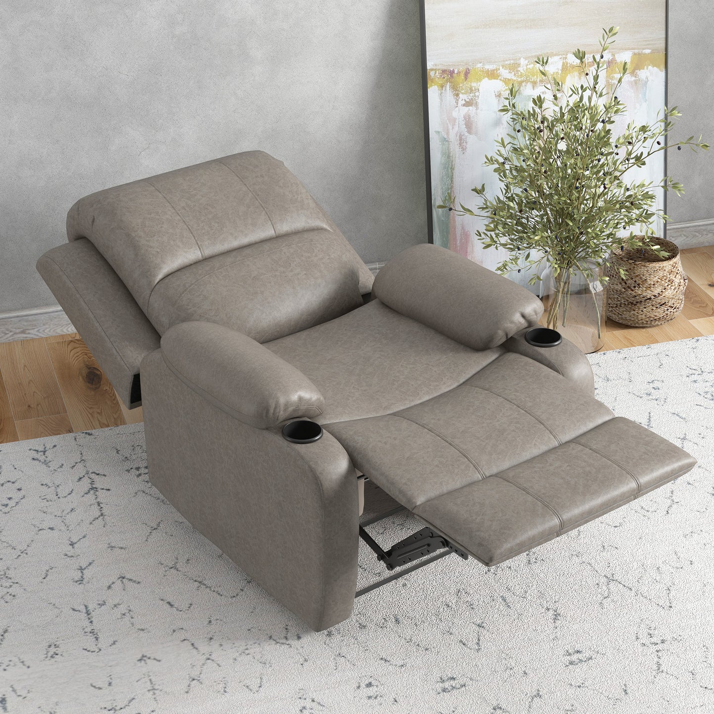 Recliner Chair, Microfibre Reclining Chair with Adjustable Leg Rest, Cup Holders, Recliner Armchair for Home Living Room