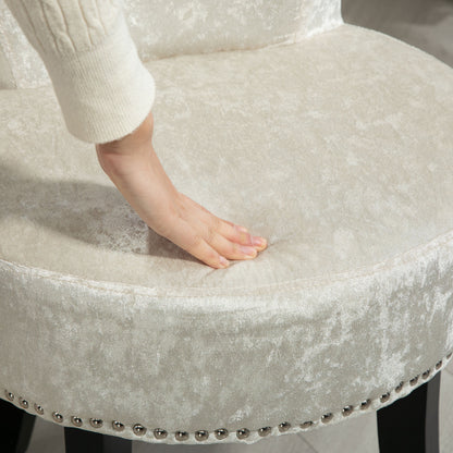 Dressing Table Stool with Rubber Wood Legs, Ice Velvet Vanity Stool for Living Room Bedroom, Beige