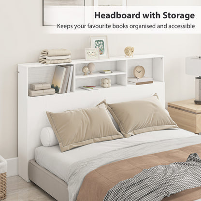 King-Size Headboard with Storage, Freestanding Bed Headboard with 4 Open Compartments for Bedroom, White