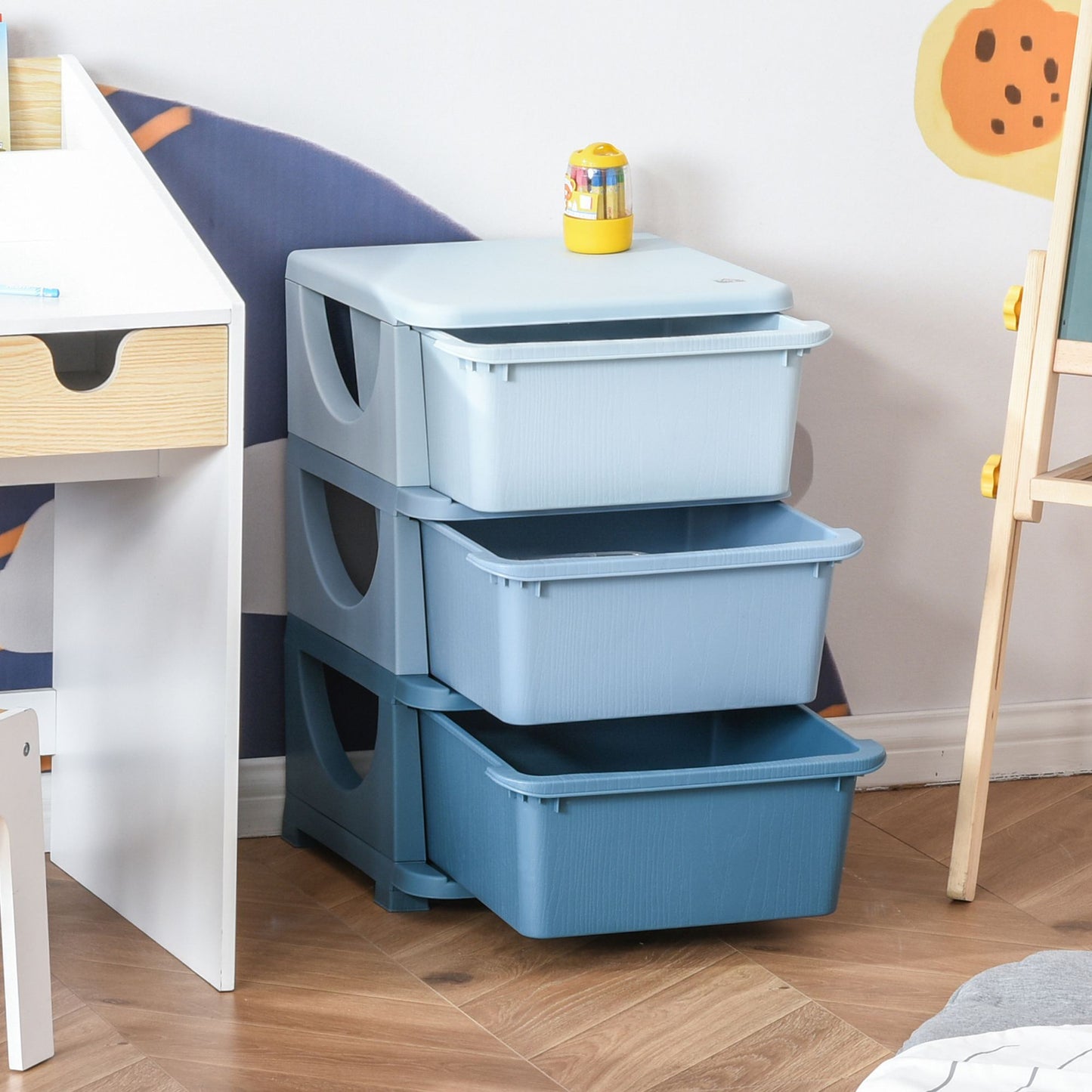 3 Drawers Plastic Kids Storage Units, 3 Tier Children Toy Chest for Nursery, Playroom, Bedroom, Blue