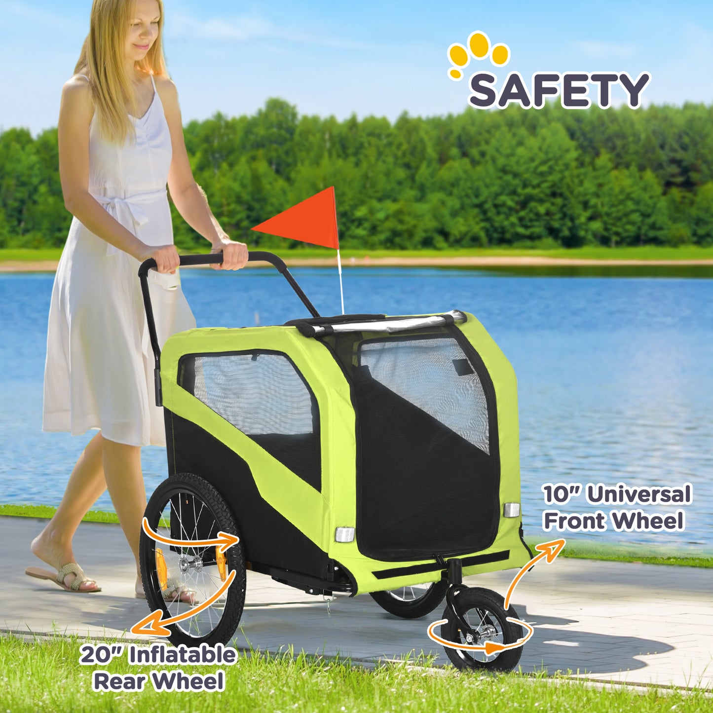 Dog Bike Trailer, 2 in 1 Dog Stroller for Large Dogs with Hitch, Quick-release 20" Wheels