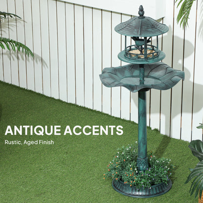 3-in-1 Garden Bird Bath, Freestanding Birdbath with Large Water Basin, Underneath Flower Planter, Φ50 x 113 cm, Green