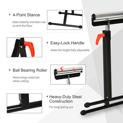 Folding Roller Stand, Material Support Pedestal with Ball Bearing Roller Height Adjustable Portable, Metal Construction