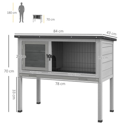Wooden Guinea Pig Hutch, Small Animal Cage with Slide-out Tray, Openable Asphalt Roof, 84 x 43 x 70cm, Grey