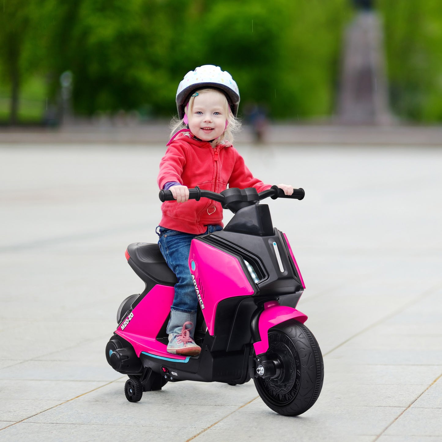 6V Kids Electric Motorbike Ride On Toy w/ Music LED Lights Training Wheels for Girls Boy 2-4 Years Pink