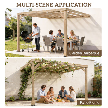 Lean-To Wooden Pergola Kit, Decorative Garden Gazebo with Stable Structure and Concrete Anchors, 3 x 3 m, Light Brown