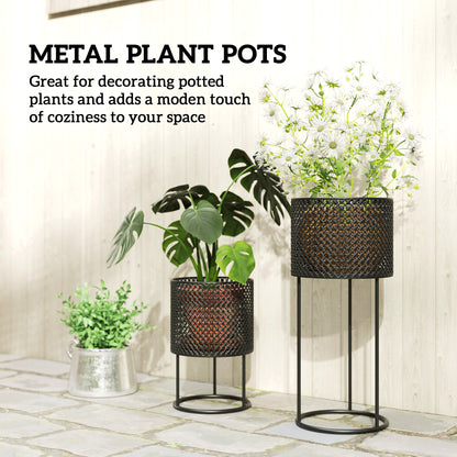 Metal Plant Pots Set of 2 with Hollow Design Flower Planters for Garden Balcony Black