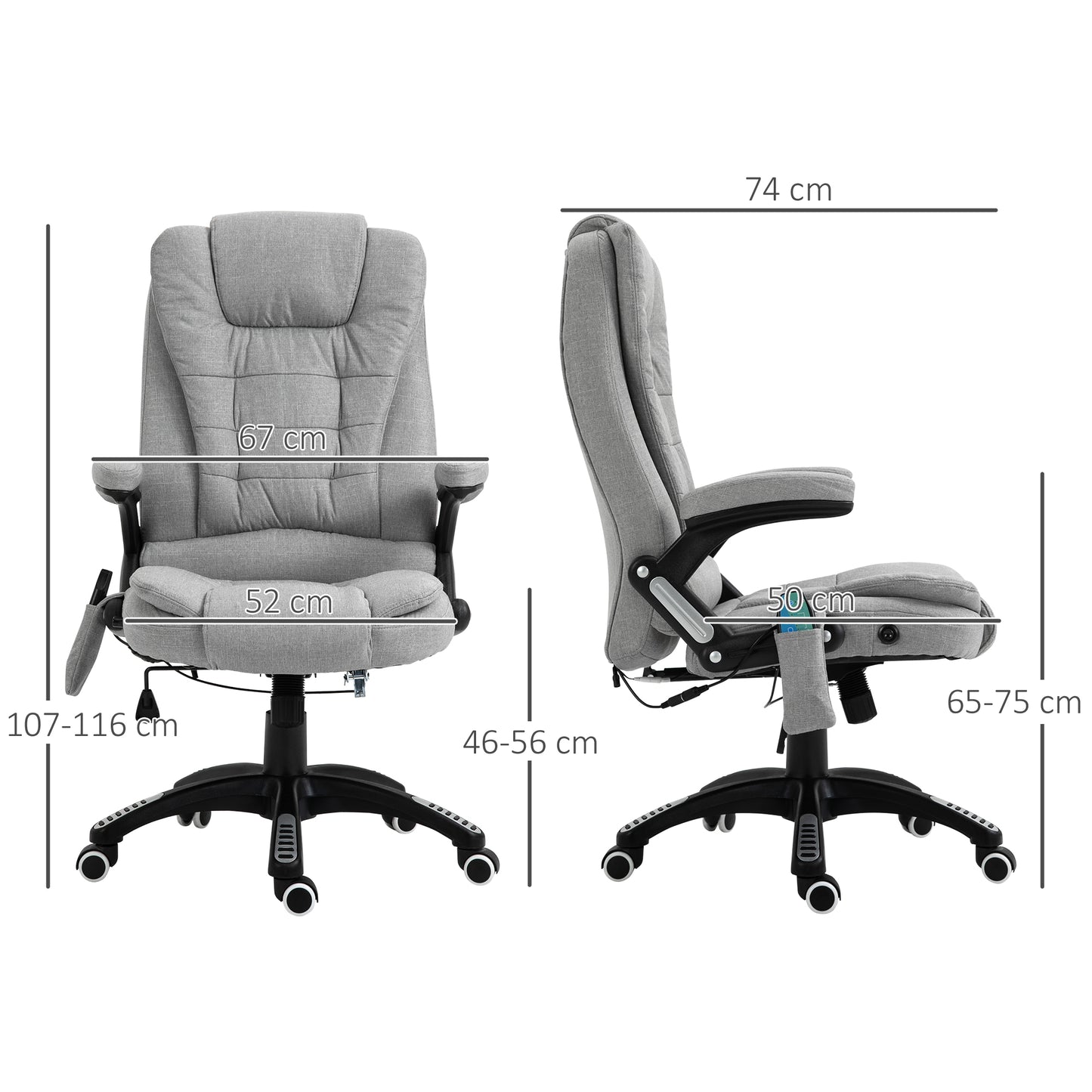 Office Chair, Ergonomic Fabric Desk Chair with 6-Point Massage and Back Heated, Arms, Lumbar Support, Light Grey