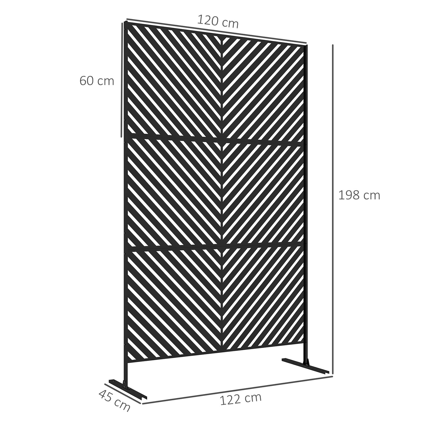 6.5FT Decorative Outdoor Divider, Metal Privacy Screen with Stand, Triangle Style, Black