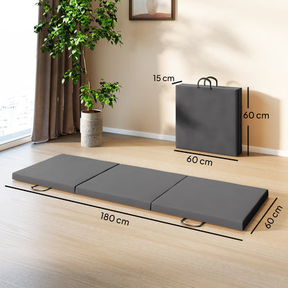 Gymnastics Mat, Tri-Fold Crash Exercise Pad, 6FT 2" Thick Foldable Workout Mat with Handles for Home Training, Grey