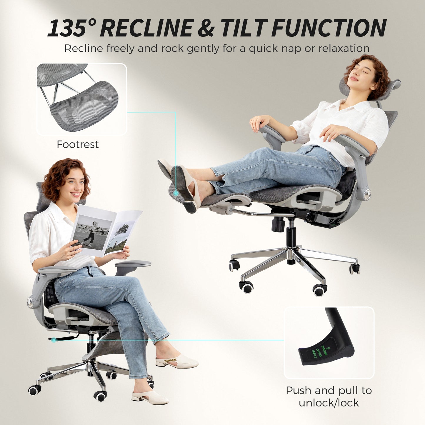 Ergonomic Office Chair, High Back Mesh Desk Chair, Grey