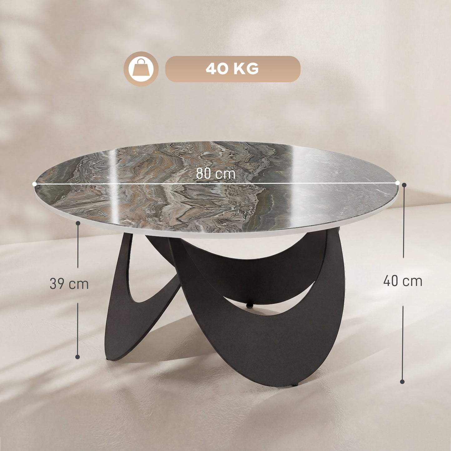 Coffee Table Sintered Stone Top Adjustable Foot Pads Modern Centre Table for Living Room Brown and Black