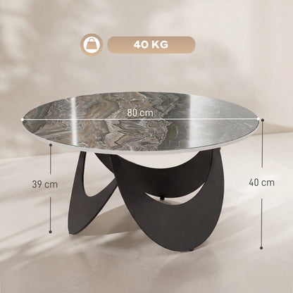 Coffee Table Sintered Stone Top Adjustable Foot Pads Modern Centre Table for Living Room Brown and Black