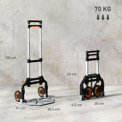 Folding Sack Truck, 70kg Lightweight Hand Truck with Wheels, Foldable Trolley Cart with Telescoping Handle for Warehouse