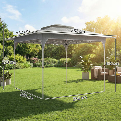 3.5 x 3.5 m Pop Up Gazebo with One-Push Setup, UPF50+ Double Tier Garden Party Tent Marquee with Carry Bag, Dark Grey