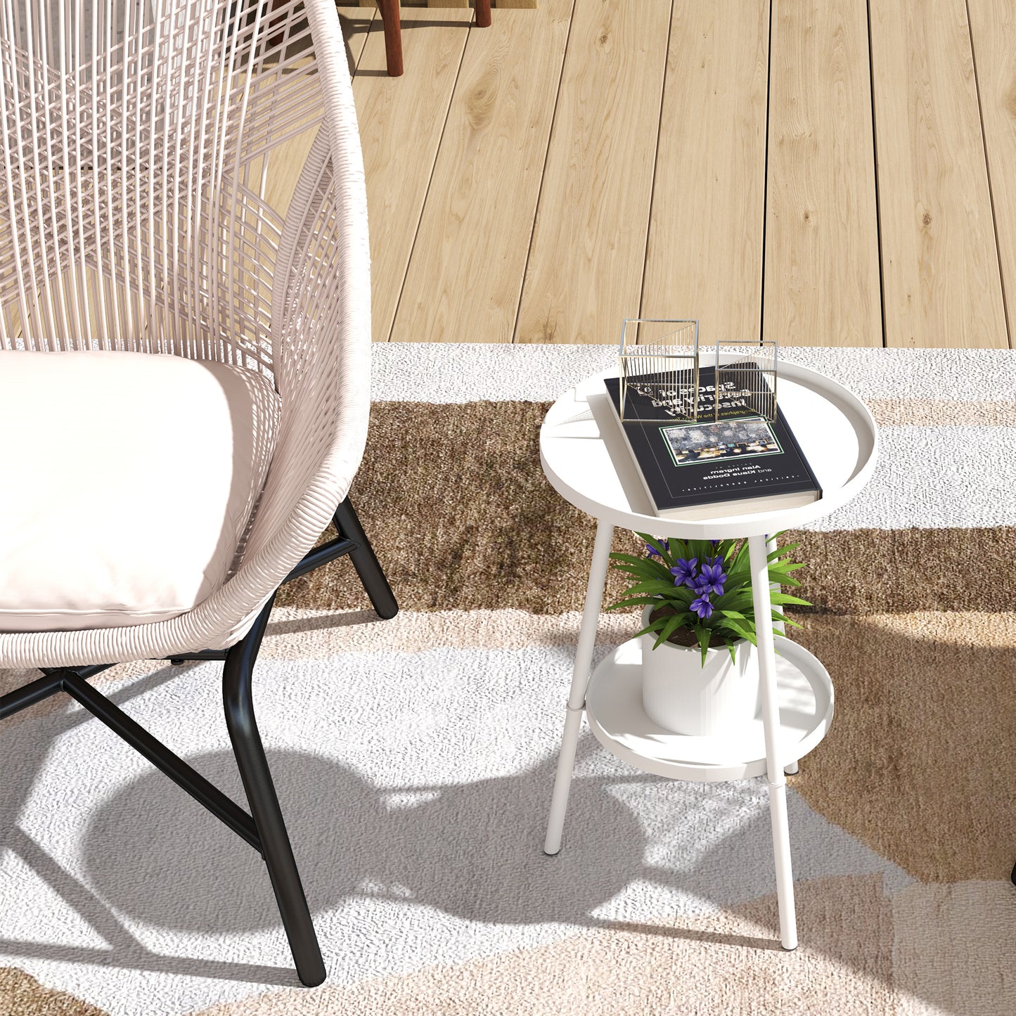 Two-Tier Metal Garden Table - White