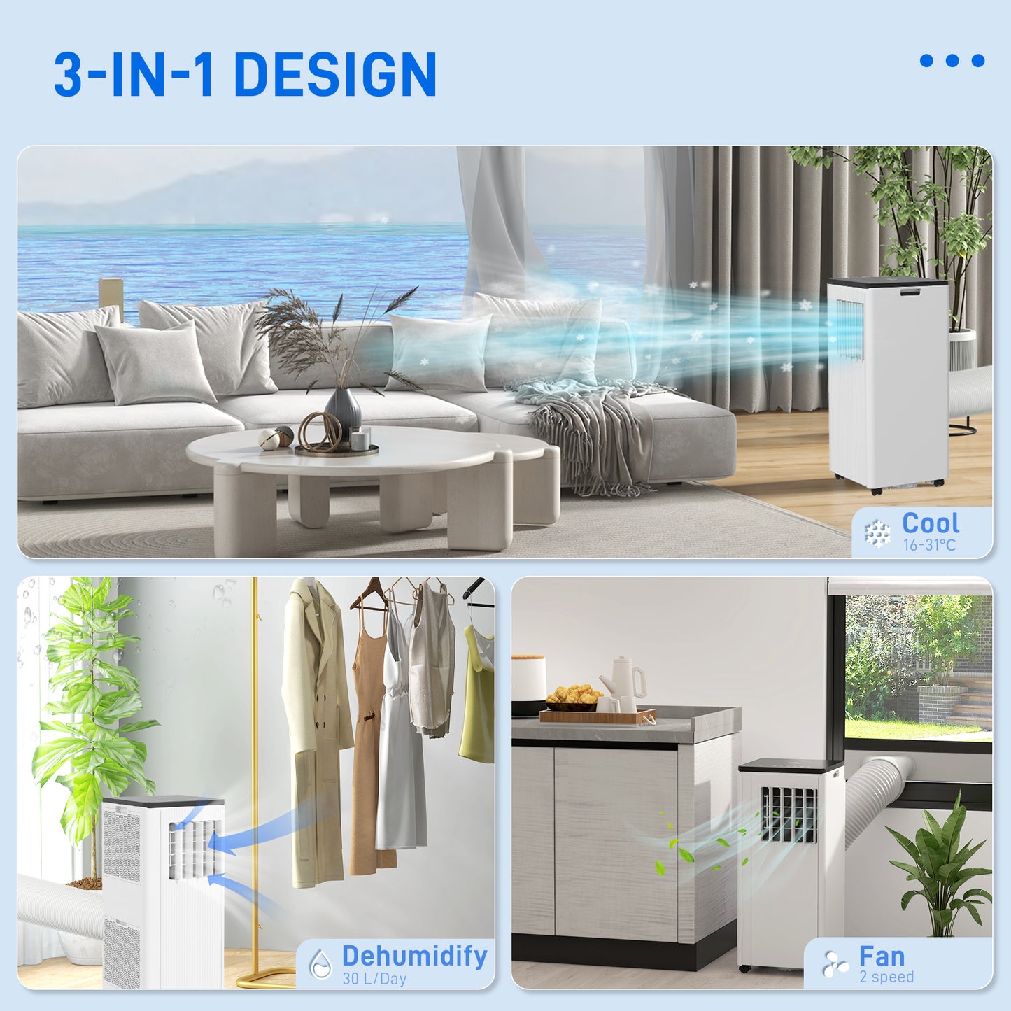 7,000 BTU App-Controlled Mobile Air Conditioner, 15m² Radius - White