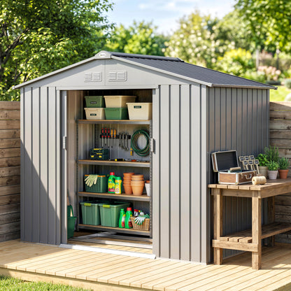 7 x 4ft Lockable Metal Garden Tool Storage Shed Storage - Light Grey