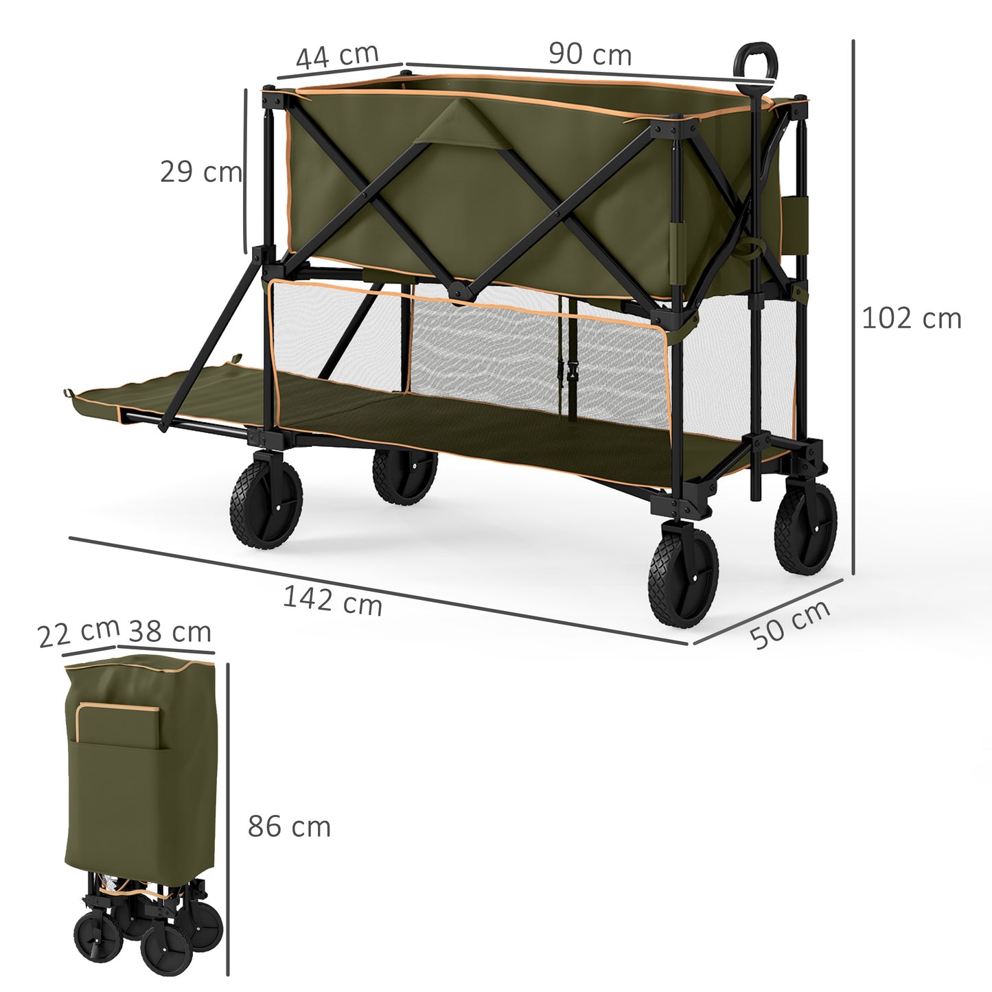 Double Decker Folding Festival Trolley on Wheels, 200KG & 350L Capacity Collapsible Wagon Festival Trolley Cart
