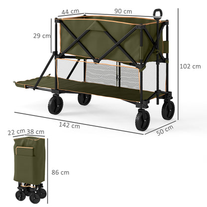 Double Decker Folding Festival Trolley on Wheels, 200KG & 350L Capacity Collapsible Wagon Festival Trolley Cart