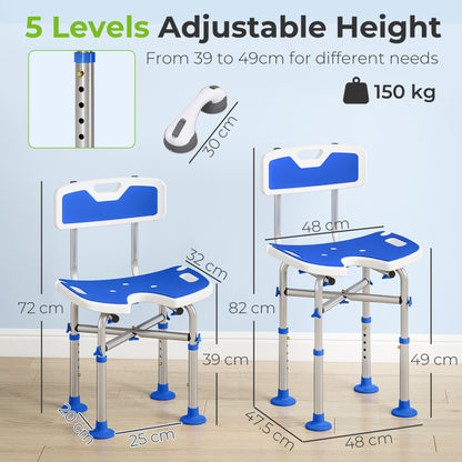 Shower Chair with U-Shaped Cutout, Height Adjustable Bath Bench, Padded Shower Stool for Elderly, Senior, Disabled, Blue