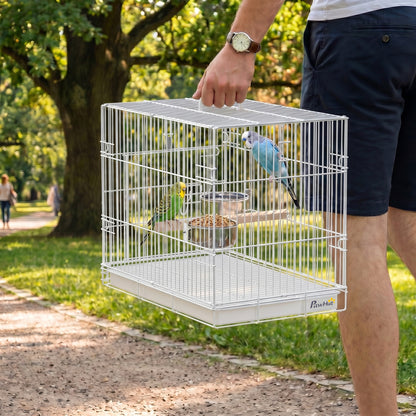 Bird Cage Foldable Portable Budgie Cage with Wooden Perch 2 Bowls for Travel 49 x 31 x 40 cm White