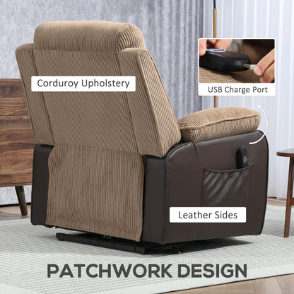 Overstuffed Corduroy Electric Lift Recliner Chair - Brown