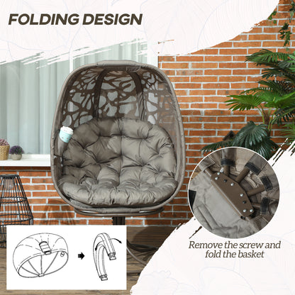 Swivel Egg Chair with Cushions, Foldable Basket Seat and Metal Frame, Indoor Outdoor Lounge Chair for Balcony, Poolside