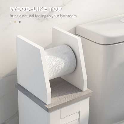 Toilet Roll Holder Cabinet, Slim Freestanding Bathroom Cabinet with Adjustable Shelf, Toilet Roll Storage Unit, White