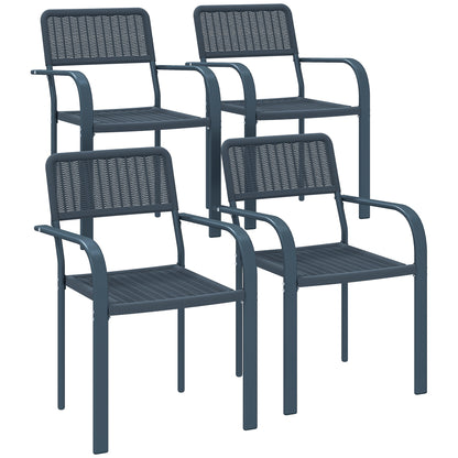 Garden Chairs Set of 4, Stackable Rattan Effect Dining Chairs with Armrest