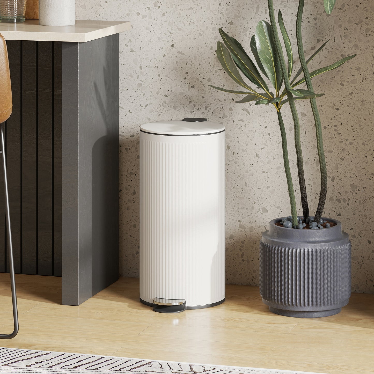 Kitchen Bin, 30 Litre Pedal Rubbish Bin with Removable Bucket, Cream