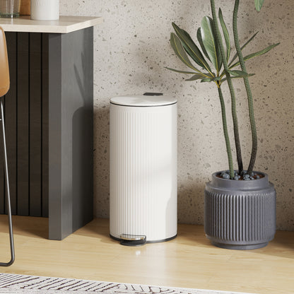 Kitchen Bin, 30 Litre Pedal Rubbish Bin with Removable Bucket, Cream