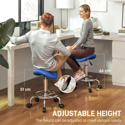 Salon Saddle Stool, Rolling Saddle Chair for Massage, Spa, Clinic, Beauty, Hairdressing and Tattoo, Blue