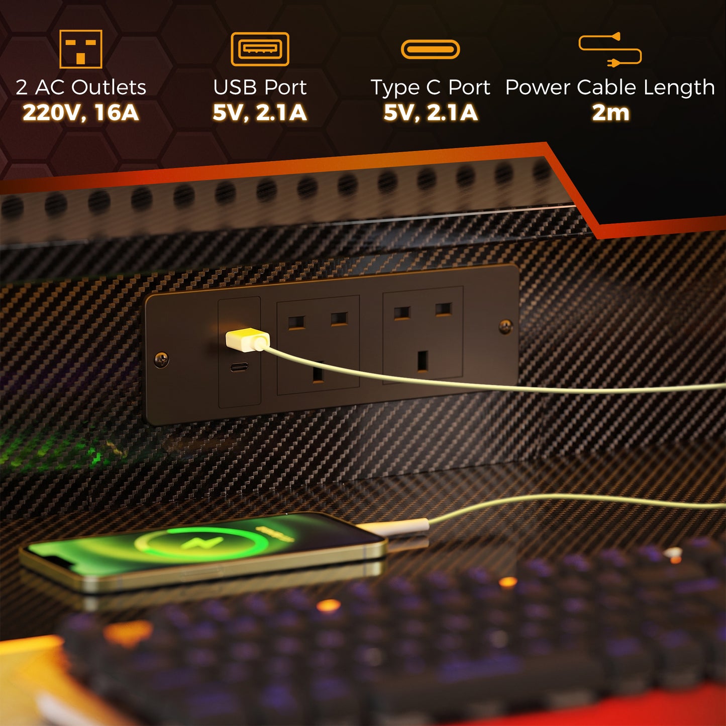 Two-Level LED Gaming Desk - Black