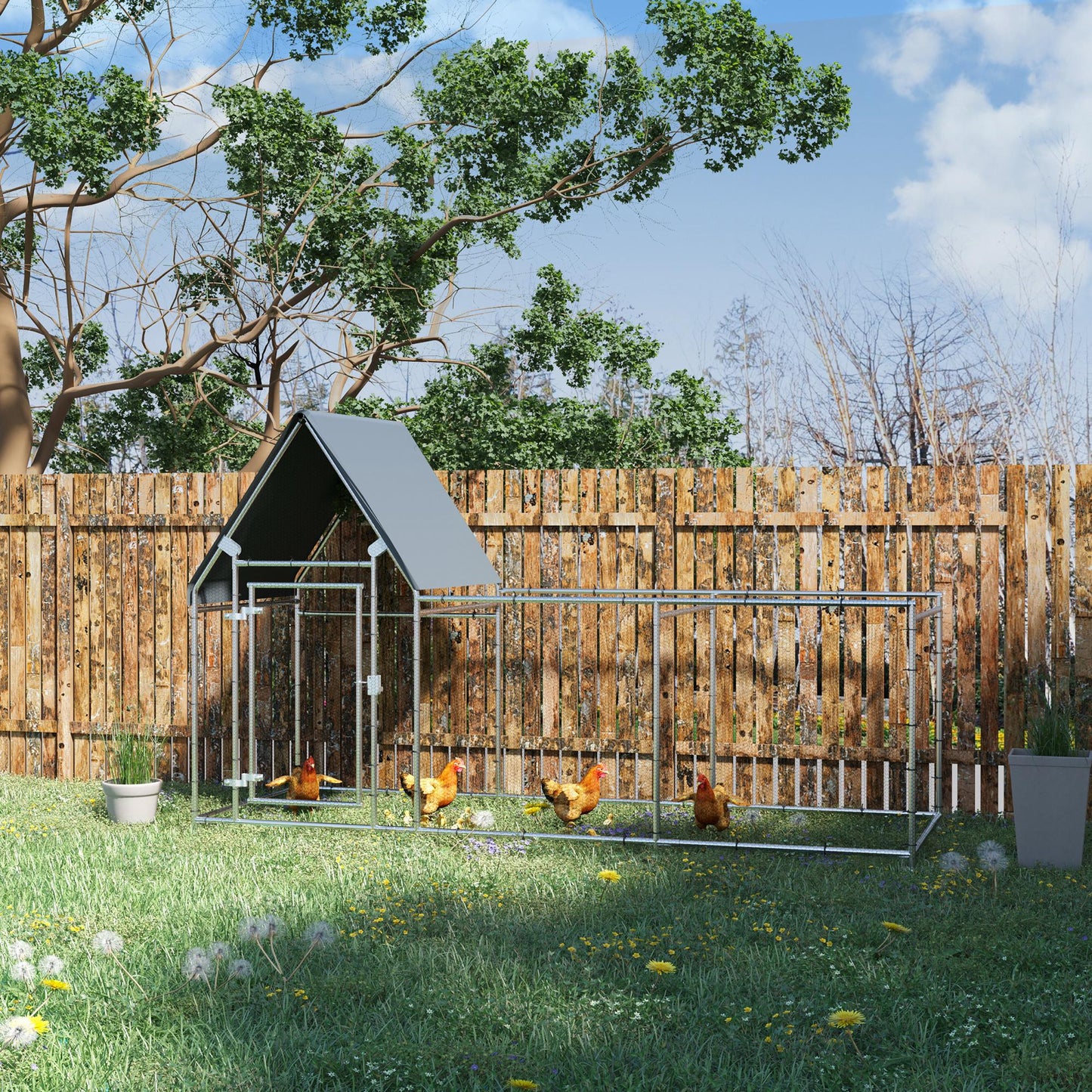 Walk In Chicken Run Chicken Coop, Large Poultry Cage Hen House for 6-8 Chickens Outdoor w/ Water-Resist Cover 302 x 107 x 172