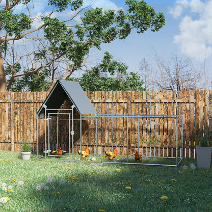 Walk In Chicken Run Chicken Coop, Large Poultry Cage Hen House for 6-8 Chickens Outdoor w/ Water-Resist Cover 302 x 107 x 172